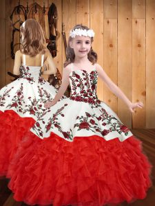 Red Sleeveless Embroidery and Ruffles Floor Length Glitz Pageant Dress