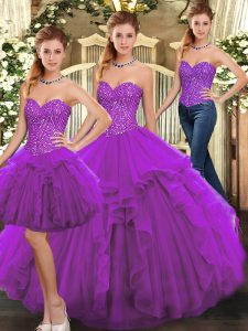 Low Price Sweetheart Sleeveless Organza Sweet 16 Dress Ruffles Lace Up