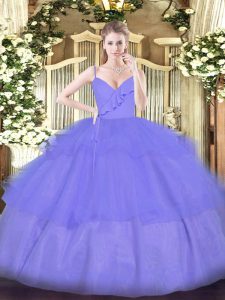 Organza Sleeveless Floor Length 15th Birthday Dress and Ruffled Layers