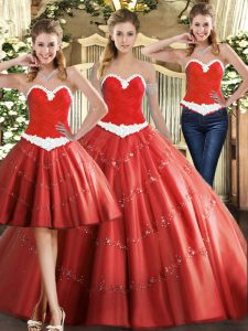 Dramatic Floor Length Coral Red Vestidos de Quinceanera Tulle Sleeveless Beading