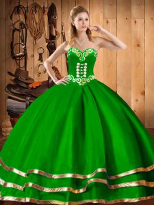 Dark Green 15th Birthday Dress Military Ball and Sweet 16 and Quinceanera with Embroidery Sweetheart Sleeveless Lace Up