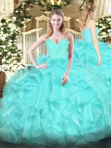 Pretty Organza Sleeveless Floor Length Quinceanera Dress and Ruffles