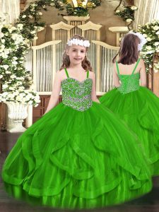 Glorious Sleeveless Floor Length Beading and Ruffles Lace Up Little Girls Pageant Gowns with Green