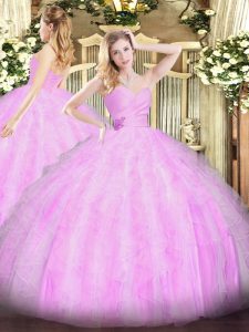 Beading and Ruffles Sweet 16 Dress Lilac Lace Up Sleeveless Floor Length