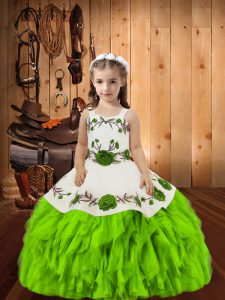 Straps Sleeveless Pageant Dress for Teens Floor Length Embroidery and Ruffles Organza