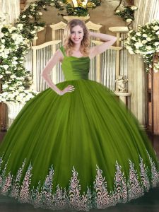 Pretty Olive Green Sleeveless Tulle Zipper Sweet 16 Dress for Military Ball and Sweet 16 and Quinceanera