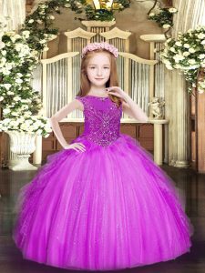 Scoop Sleeveless Zipper Little Girl Pageant Gowns Fuchsia Tulle