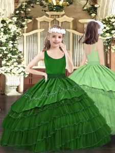 Beautiful Organza Sleeveless Floor Length Pageant Dress for Womens and Beading and Embroidery and Ruffled Layers