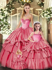 Perfect Organza Sweetheart Sleeveless Lace Up Ruffled Layers Sweet 16 Dress in Watermelon Red