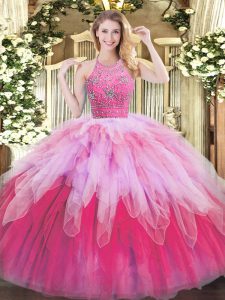 Modern Multi-color Sleeveless Beading and Ruffles Floor Length Quinceanera Gown