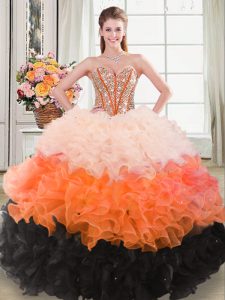Sleeveless Organza Floor Length Lace Up Sweet 16 Dresses in Multi-color with Beading and Ruffles