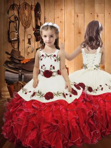 Organza Sleeveless Floor Length Child Pageant Dress and Embroidery and Ruffles