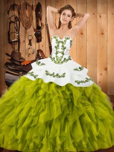 Top Selling Olive Green Sleeveless Embroidery and Ruffles Floor Length Vestidos de Quinceanera