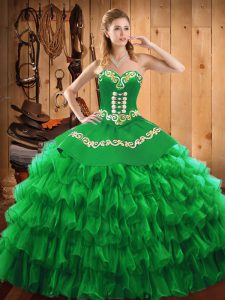 Modest Sleeveless Embroidery and Ruffled Layers Lace Up Vestidos de Quinceanera