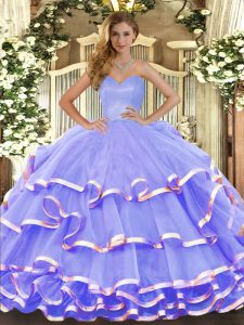 Sweetheart Sleeveless Quinceanera Dresses Floor Length Ruffled Layers Lavender Organza