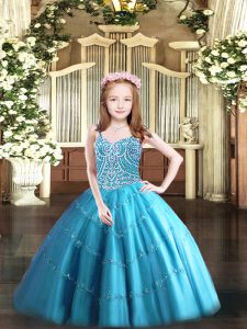 Floor Length Baby Blue Pageant Dress for Womens Straps Sleeveless Lace Up