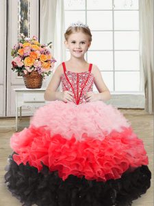 Stylish Sleeveless Beading and Ruffles Lace Up Pageant Gowns For Girls