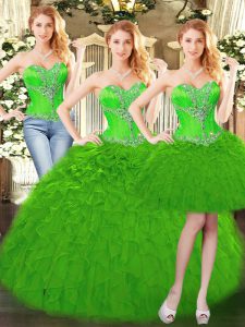 Elegant Sweetheart Sleeveless Organza Vestidos de Quinceanera Beading and Ruffles Lace Up