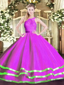 Superior Floor Length Ball Gowns Sleeveless Fuchsia Sweet 16 Dress Zipper