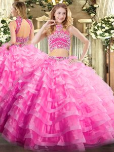 Dynamic Sleeveless Beading and Ruffled Layers Backless Sweet 16 Dresses