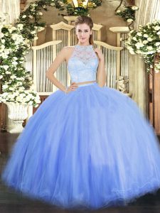 Chic Floor Length Two Pieces Sleeveless Blue Quinceanera Dresses Zipper