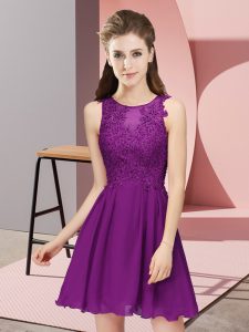 Eggplant Purple Court Dresses for Sweet 16 Prom and Party and Wedding Party with Appliques Scoop Sleeveless Zipper