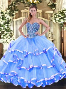 Sleeveless Lace Up Floor Length Beading and Ruffled Layers Sweet 16 Dresses