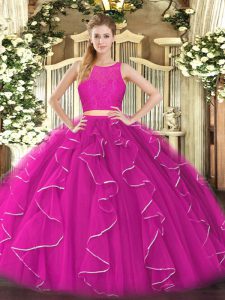 Ball Gowns Quinceanera Gowns Fuchsia Scoop Organza Sleeveless Floor Length Zipper