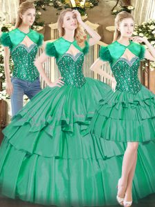 Top Selling Turquoise Lace Up Ball Gown Prom Dress Beading and Ruffled Layers Sleeveless Floor Length