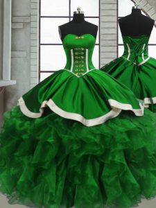 Organza Lace Up Sweetheart Sleeveless Floor Length Sweet 16 Dresses Beading and Ruffles
