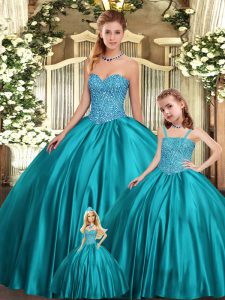 Ball Gowns Vestidos de Quinceanera Teal Sweetheart Organza Sleeveless Floor Length Lace Up