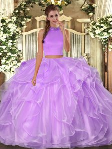 Lilac Sleeveless Beading and Ruffles Floor Length Quinceanera Dresses