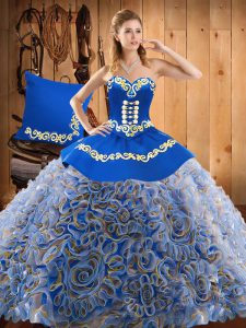 Sleeveless Sweep Train Embroidery Lace Up Quinceanera Gown