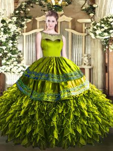 Sexy Organza and Taffeta Sleeveless Floor Length Sweet 16 Dresses and Beading and Ruffles