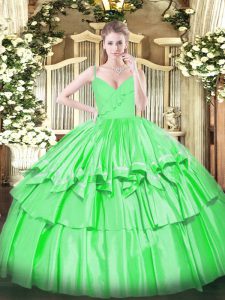 Sleeveless Taffeta Floor Length Zipper Quinceanera Gown in Green with Ruffled Layers