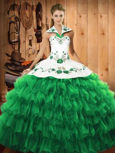 Floor Length Ball Gowns Long Sleeves Green Sweet 16 Dresses Lace Up