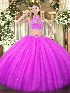Exceptional Beading Quince Ball Gowns Lilac Backless Sleeveless Floor Length
