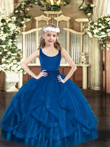 Floor Length Royal Blue Pageant Dress Womens Scoop Sleeveless Zipper
