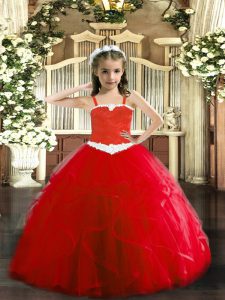 Tulle Sleeveless Floor Length Kids Formal Wear and Appliques and Ruffles
