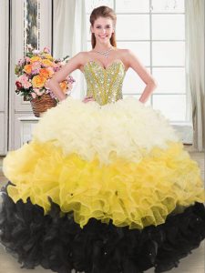 Attractive Sleeveless Organza Zipper Ball Gown Prom Dress in Multi-color with Beading and Ruffles