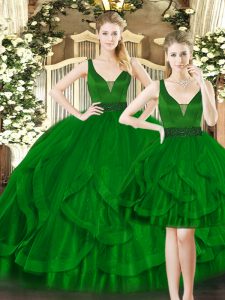Floor Length Dark Green Quinceanera Dresses Straps Sleeveless Lace Up