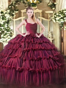 Eye-catching Ruffled Layers 15 Quinceanera Dress Burgundy Zipper Sleeveless Floor Length