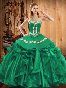 Sophisticated Sleeveless Lace Up Floor Length Embroidery and Ruffles Sweet 16 Dress