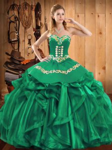 Sophisticated Sleeveless Lace Up Floor Length Embroidery and Ruffles Sweet 16 Dress
