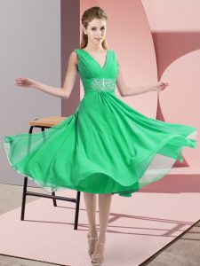 Turquoise Chiffon Side Zipper V-neck Sleeveless Knee Length Court Dresses for Sweet 16 Beading