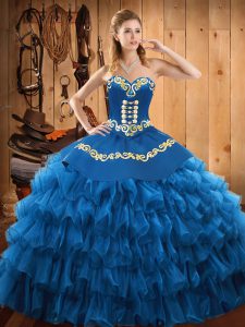 Customized Sleeveless Embroidery and Ruffled Layers Lace Up 15th Birthday Dress