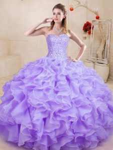 Sumptuous Sleeveless Lace Up Floor Length Beading and Ruffles Sweet 16 Quinceanera Dress