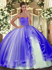 Sleeveless Floor Length Beading Lace Up Quinceanera Gown with Lavender
