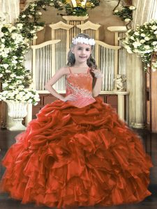 Best Ball Gowns Little Girls Pageant Dress Wholesale Rust Red Straps Organza Sleeveless Floor Length Lace Up