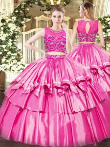 Scoop Sleeveless Zipper Sweet 16 Dresses Rose Pink Tulle